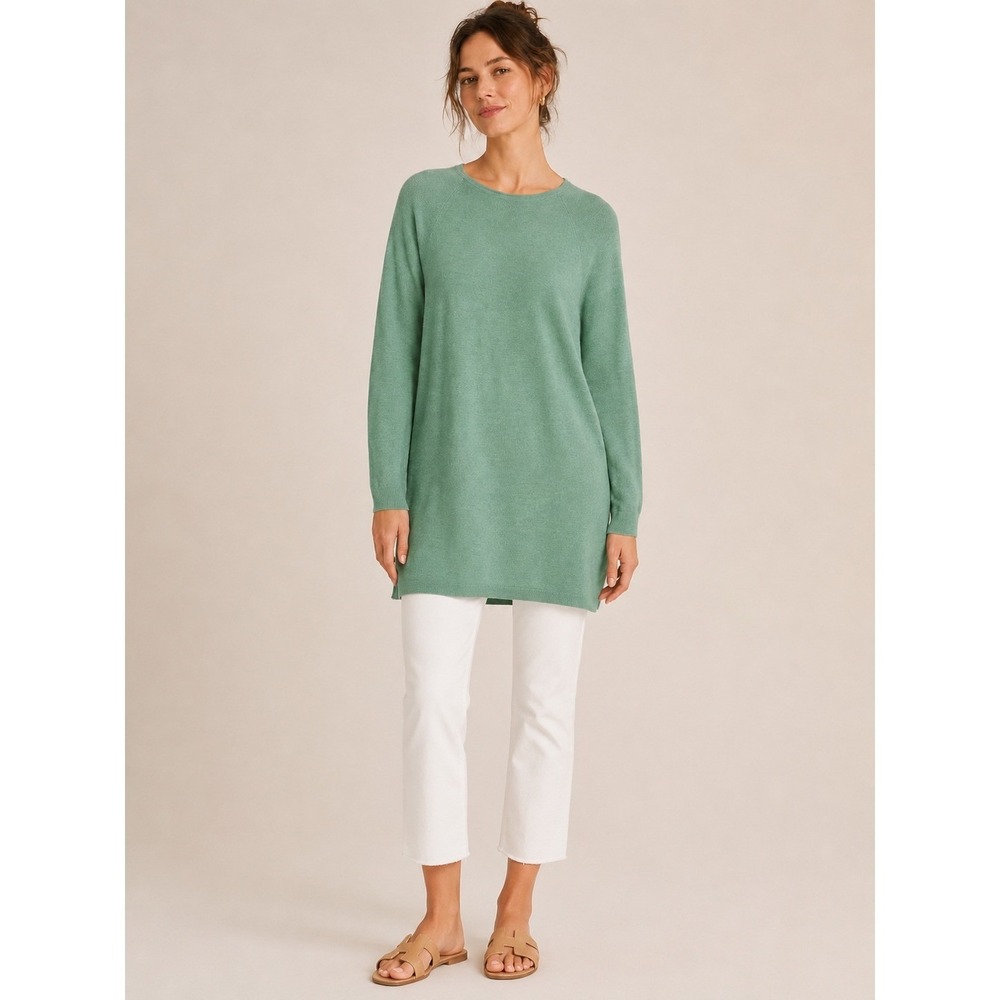 J. Jill Merino Wool Women L Green Tunic Sweater Minimalist Quiet Luxury Washable